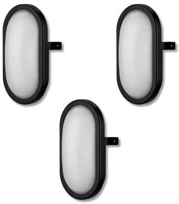 REV Kellerlampe SPARSET - 3x Feuchtraumleuchte LED oval (10W, 800lm, IP44), einsetzbar als Decken- oder Wandlampe, Feuchtraumlampe, schwarz