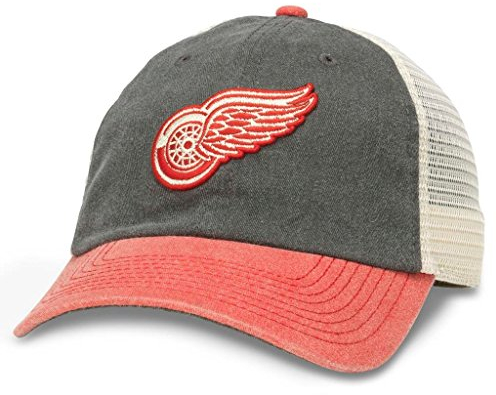 American Needle NHL Hannover Logo Mesh Verstellbarer Strapback Trucker Hat, Detroit Red Wing (Elfenbein/Schwarz/Rot), Einheitsgröße