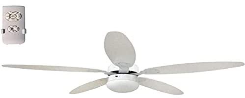 Megashopitalia Ventilatore a soffitto Ø 130cm 5 pale con telecomando LUCE Reversibile 70W BIANCO Funzione invernale Timer 3 Velocità