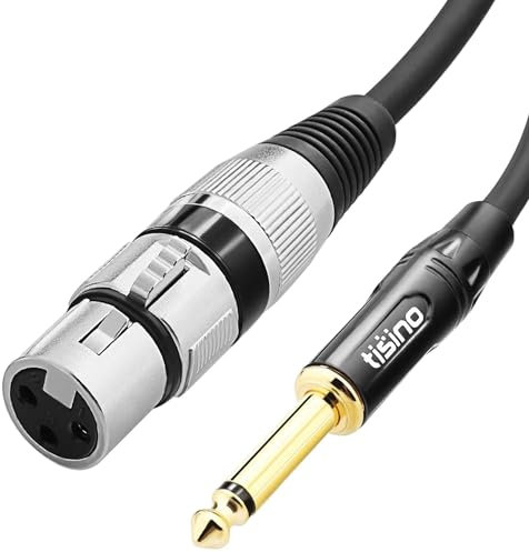 Tisino Cable Microfono, Cable XLR Hembra a Jack 6,3 mm Mono Cable de micrófono desequilibrado Cable de micrófono para micrófono dinámico- 6,5M