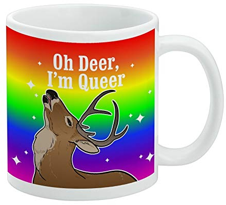 GRAPHICS & MORE Lustige Keramik-Kaffeetasse mit Aufschrift Oh Deer I'm Queer Rainbow Pride, 325 ml, Weiß