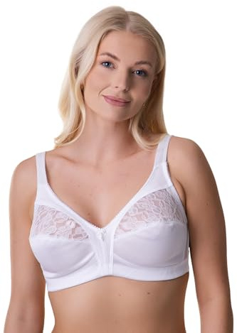 Camille White Floral Lace Full Cup Bra for Women - Non-Wired T Shirt & Wireless Bras with Adjustable Straps & Soft Comfortable Support in Sizes from 34B to 44E