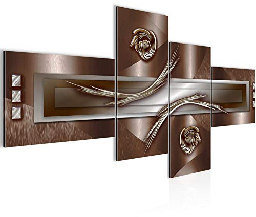 Runa Art Wandbilder Set XXL Abstrakt Wohnzimmer Schlafzimmer Beige Braun Silber 4 Teilig - Made in Germany - 105345c