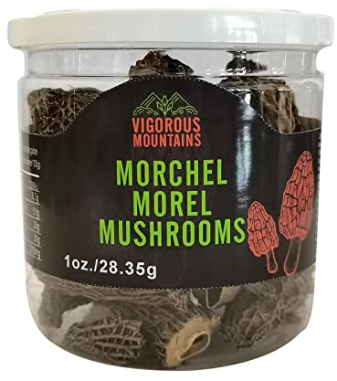 VIGOROUS MOUNTAINS Wild Dried Morel Mushrooms 1 Ounce Morchella Conica 2-4cm Size 1 Oz Sealed Jar Premium Grade AAA