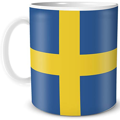 TRIOSK Tasse Flagge Schweden Länder Flaggen Geschenk Skandinavien Souvenir Sverige für Reiselustige Frauen Männer Arbeit Büro Weltenbummler