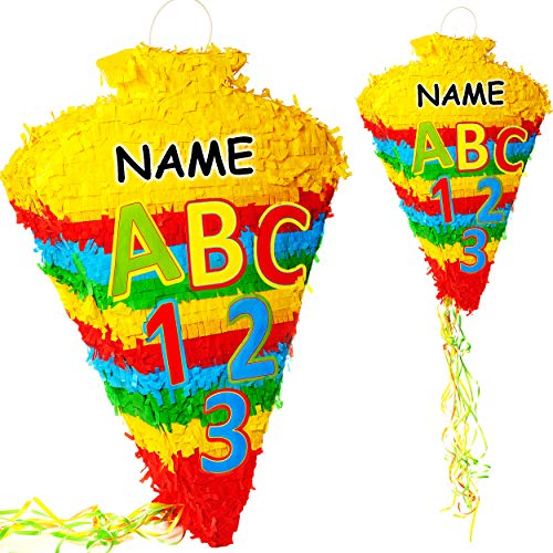 alles-meine.de GmbH XL Pinata - Schultüte/Zuckertüte - inkl. Name - zum Befüllen - 57 cm - Deko & Spielzeug - für Süßigkeiten & Geschenke - Dekofigur - Tischdekoration Pina..