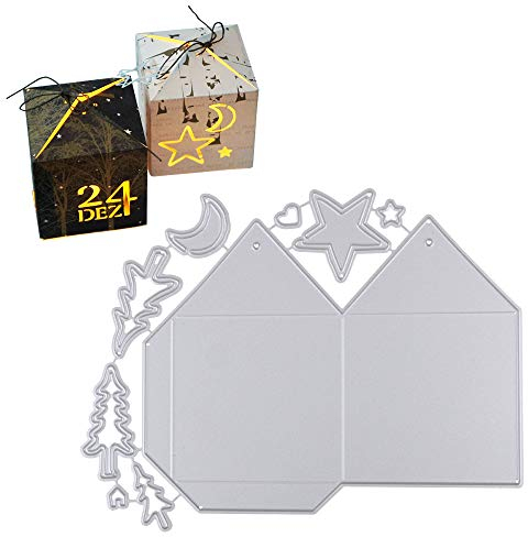 VINFUTUR Stanzschablonen Box Weihnachtsbaum, Metall Prägeschablonen Stern Mond Stanzmaschine Stanzformen Schablonen Schneiden für DIY Weihnachten Hochzeit Geburtstag Geschenkbox Cutting Dies