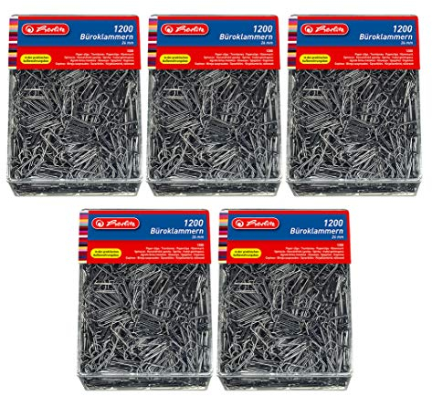 Herlitz 10411007 Büro- Aktenklammern 26mm verzinkt, 1200er Transparentbox (5x 1.200 Stück)