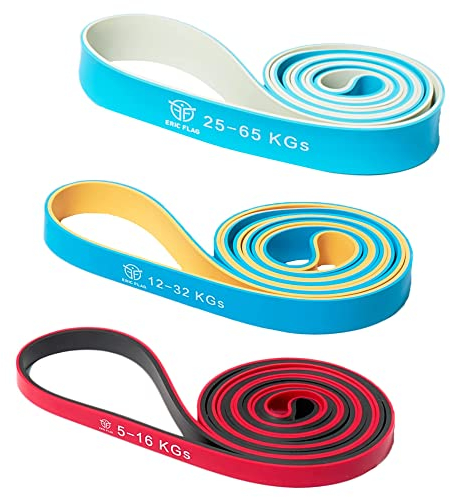 Eric Flag Resistance Bands, 3 Fitnessbänder für Sport, Gym, Krafttraining und Pilates, Widerstandsbänder 100% Naturlatex, Robuste Gymnastikband für Klimmzüge, Liegestütze, Home Gym, Sportgeräte