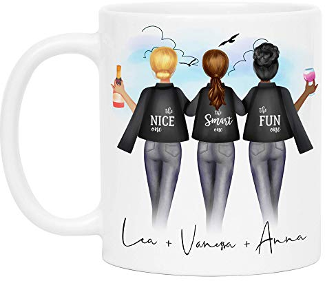 Kiddle-Design 3 Freundinnen Tasse Personalisiert DREI Beste Freundinnen Name Geschenk Freundinnengeschenk Kaffeetasse (mit Hintergrund)