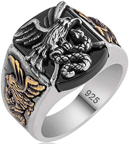 mysilverworld Herren-Ring aus massivem 925er-Sterlingsilber mit Adler-Figur, Onyxstein (11,5), Metall, Onyx