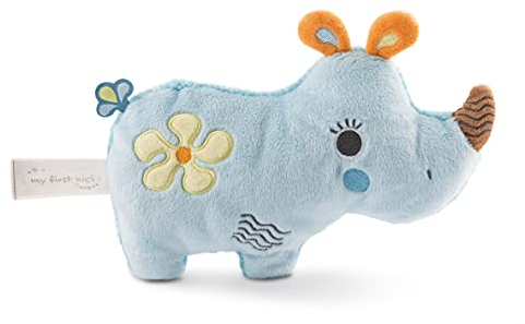 NICI 46573 Schmustier 2D Nashorn Manuffi 20cm – Plüschtier für Babys & Kleinkinder– Flauschiges Stofftier zum Kuscheln & Spielen – Kuscheliges Schmusetier ab 0+ Monaten, blau