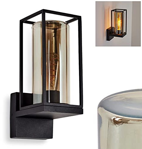 Außenwandleuchte Palanga, Wandlampe aus Metall in Schwarz und 2 Gläsern (Rauchfarben/Klar, 22 cm), 1-flammig, Industrial Style Außenlampe mit Lichteffekt an der Wand, 1 x E27, IP44,ohne Leuchtmittel