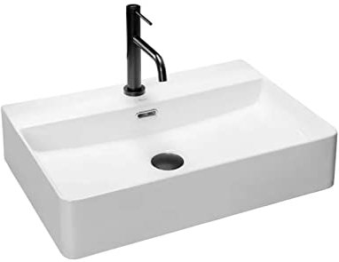 VBChome Lavabo 59 x 44 cm, in ceramica, bianco, rettangolare, con foro per rubinetto, lavabo a mano, lavandino da appoggio