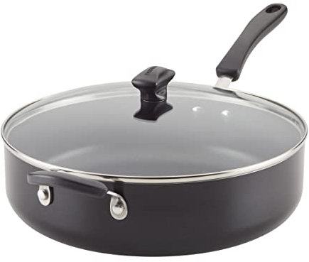Farberware Cookstart DiamondMax - Olla antiadherente jumbo con tapa y mango auxiliar, apta para lavavajillas, 6 cuartos de galón, color negro