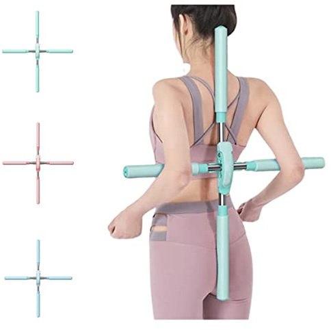 LUTTIO Yoga Sticks Training für Haltungskorrektur, Sports Open Back Stick Body Stick Yoga Open Shoulder, Retractable Design Rundrücken Korrektur Gerät, Back Brace Haltungskorrektor (Grün)