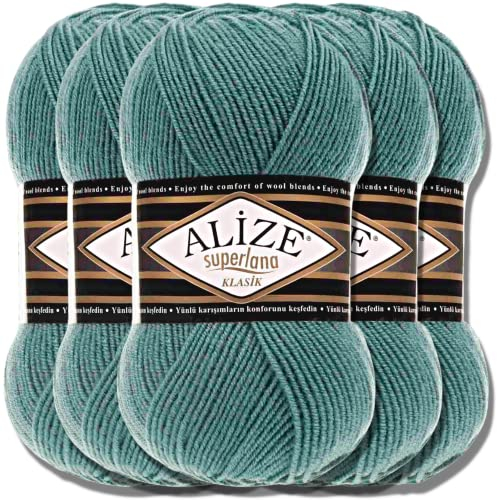Hobby YARN Alize Superlana Klasik 5 x 100 g Türkische Premium Wolle Baumwolle und Acryl Uni Handstrickgarne Yarn Garn Strickgarn Baby zum Stricken Strickgarn (Azure | 164)