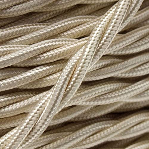 Art Deco Emporium CUT-2-ORDER Length Vintage Styled British Classic Ivory Cream Coloured Cloth Covered Braided Twist Flex - Electric Cable 3 Core; Electrical Wire 3Amp; Lighting Lead 0.50mm