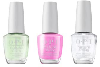 OPI Nature Strong Natural Origin Vegan Nail Polish, Emflowered, Top Coat & Base Coat Trio, 3 x 15ml