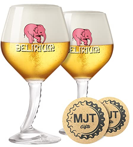 MJT Gifts Delirium Lot de 2 verres à bière belges en forme de tronc d'éléphant
