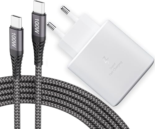 45W USB C Ladegerät Schnellladegerät für Samsung Galaxy S25, S25+, S24+, S23+, S22 S23 S24 S25 Ultra, S20 S21 FE, Note20/10+, Galaxy Tab S10 S9 S8 S7 Ultra, mit 100W Nylon Ladekabel USB-C 5A 2M