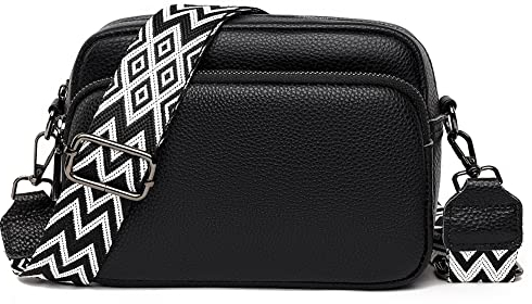 TTSAM leder umhängetasche damen moderne taschen mit breitem schultergurt brusttasche damen crossbag handtasche mit breitem gurt klein crossbody bag oder hüfttasche damen (Black#2), 23CM*14CM*7CM