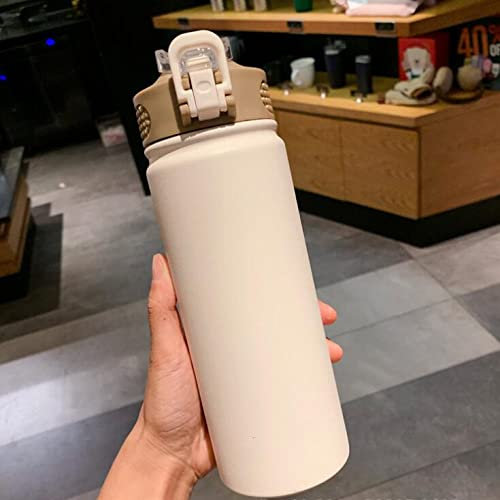 PEEHOO 1 botella termo con pajita, 530 ml, 750 ml, taza térmica de acero inoxidable, termo aislado para coche, vaso de agua para deportes al aire libre, blanco, 750 ml