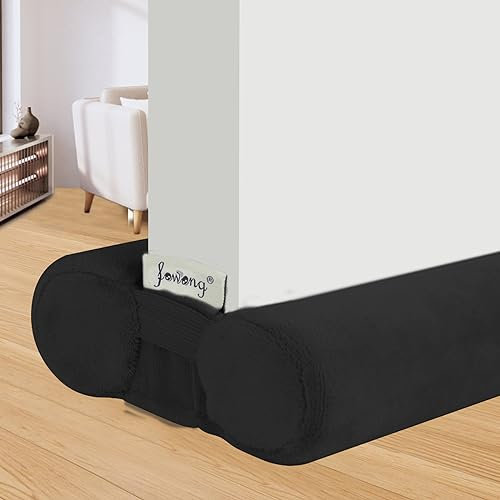 fowong Under Door Draught Excluder - 90cm Draft Excluder for Doors Under Door Seal Reduce Noise - Double Side Draught Stopper, Machine Washable, and Easy to Install - Black