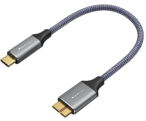CLEEFUN Short USB C Hard Drive Cable 0.3m,USB C to USB 3.1 Micro B 10Gbps Nylon Braided USB Type C to Portable External Hard Drive Cord for Seagate,WD,Toshiba,Westgate,Samsung M3, Galaxy S5,Camera