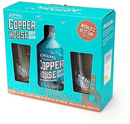 Adnams | Copper House Gin Gift Set 40% ABV | 70cl | This elegant gift set includes a 70cl bottle (40% ABV) and two botanical tumblers with copper detailing.