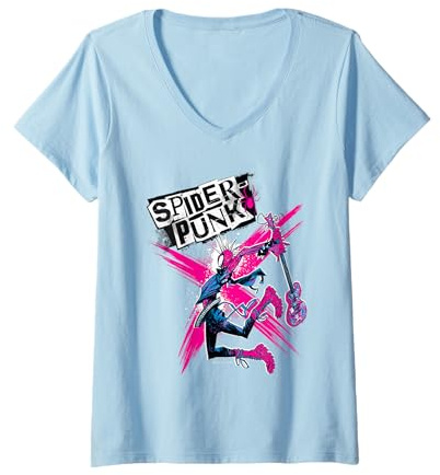 Damen Marvel Spider-Man: Across the Spider-Verse Spider-Punk X T-Shirt mit V-Ausschnitt