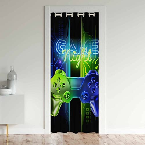 Jeux Rideaux Interieur Salon Chambre Jeux Rideau De Porte 106 x 203 Cm Vert Bleu Décoration Rideau Occultant Décoration Rideaux Exterieur D'entrée