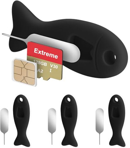 WALLFID 4 Pack SIM Card Removal Tool with Built-in SIM Card Storage - SIM Card Holder Contains Eject Pins Needle Opener Ejector Compatible with iPhone, Samsung, and More Cell Phones (4 pack, Black)