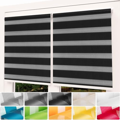 Verdunklungsrollo Klemmfix 80 x 320 cm Hitzeschutz Energiesparend Dachfenster Rollo Thermo inkl. Montagematerial für Schlafzimmer Küche, Schwarz