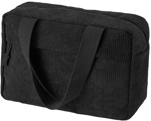 Jiliyote Grande trousse de toilette en velours côtelé pour femme - Trousse de toilette en velours côtelé - Trousse de toilette de voyage pour femme, Noir