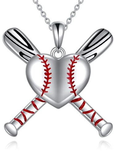 POPLYKE Baseball Bat Halskette für Frauen Sterling Silber Herz Baseball Anhänger Schmuck Geschenke für Spieler Sport Fan