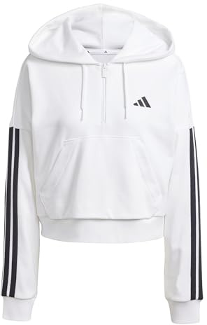 adidas Women Felpa con Cappuccio Essentials 3-Stripes French Terry Quarter-Zip