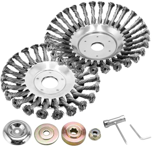 Cepillo para Desbrozadora, 8 Pulgadas+6 Pulgadas Cepillo para Malas Hierbas Cortador de Cepillo de Cono de Alambre con 4 Adaptadores Redondo Cabezal de Cortadora de Césped para Desbrozadora Eficaz