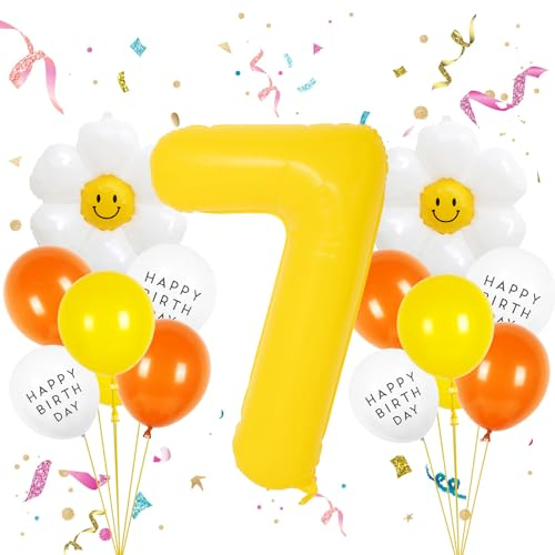 Geburtstagsdeko Mädchen 7 Jahr, VUCDXOP 7 Jahr Gelb Geburtstag Deko, Luftballon 7. Geburtstag, Geburtstag deko 7 jahre Jungen, Folienzahlen Ballons, Riesen Folienballon Zahl 7 für Geburtstag Party