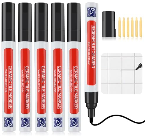 Stylo Joint Carrelage Noir 6pcs, 5ml Imperméable Marqueur Joints, noirhisseur joint Carrelage, Stylo à Coulis de Réparation pour Salle de Bain, Cuisine, Carrelage, Sol