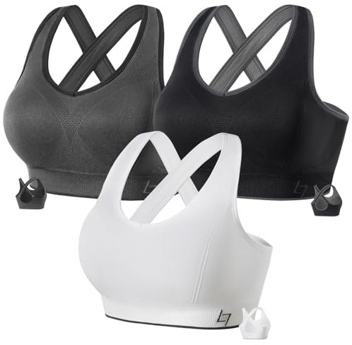 FITTIN Sports Bras for Women Padded: Seamless Cross Back Bras Pack for Workout Yoga