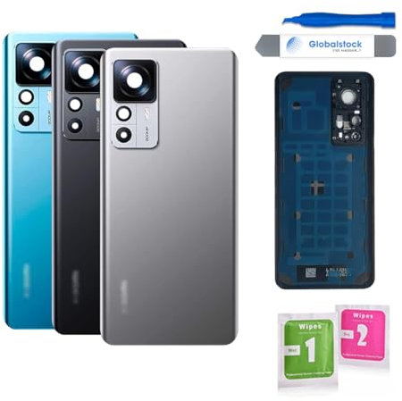 Globalstock Vitre Arrière de Remplacement pour Xiaomi - Couvercle de Batterie avec Lentille de Caméra, Multicolore, Inclus Adhésif et Kit d'Outils (Argenté, Xiaomi 12T Pro)