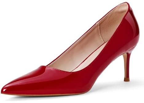 Zhabtuc Kitten Heel Low Pumps 2.4 Inch Closed Pointed Toe Short Sexy Comfort Women Dressy Shoe at Work Office Date Prom Party Wedding Church, Red, 6.5 UK