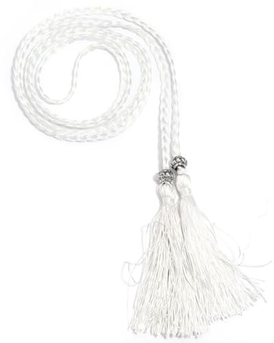 Wambere 1 Stück Damen Geflochtener Taillengürtel Fransengürtel Taillenseil Kordel Gürtel Dünner Quaste Geflochten Quastegürtel Gürtel Gewebte Quaste Kette Gürtel für Frauen Kleider,Weiß