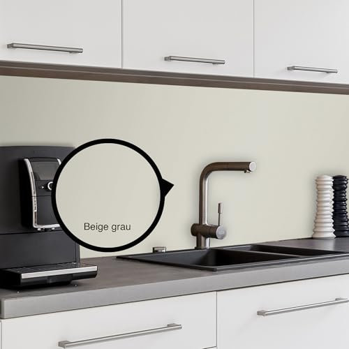 WALLando Premium Küchenrückwand, individueller Größenzuschnitt – Einfach zu montierende PVC-Wandverkleidung für die Küche – Hitzebeständiger Spritzschutz aus Kunststoffplatten – Beige grau
