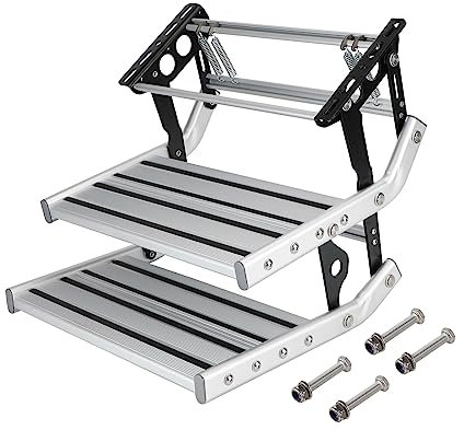 Areyourshop Aluminium Manuelle Doppelte Ausziehbare Klappstufe für Wohnmobil, Wohnwagen, Camper - Verstärktes Rutschfestes Pedal