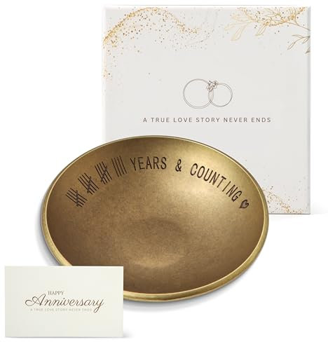 Urllinz Bronze Gifts for 19th Anniversary Jewelry Tray - Bronze Ring Holder Dish & Card & Box, 19 Year Wedding Gifts for Him Wife Her Couple, 4
