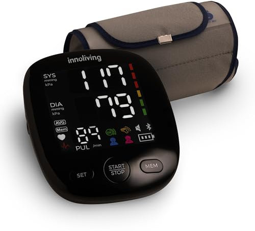 Innoliving Misuratore di Pressione da Braccio Digitale e Automatico, Display LCD Grande, Facile da Usare, Rilevazione di Pressione Sanguigna e Battito Cardiaco, Memoria Integrata (INMD-FC-BP131)