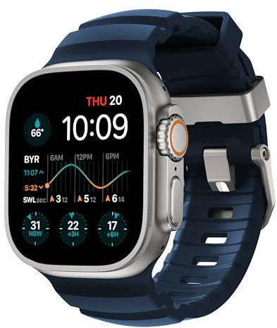NOMAD Rocky Point - Correa deportiva para Apple Watch, color azul atlántico, 46/49 mm con herrajes de titanio natural, correa resistente para Apple Watch para hombres y mujeres