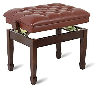 IUokLU Klavierhocker aus Kunstleder Klavierbank mit wasserdichtem und atmungsaktivem Leder Tragkraft bis zu 180 kg 60 x 40 x 50–60 cm höhenverstellbar (Walnuss),Nussbaum